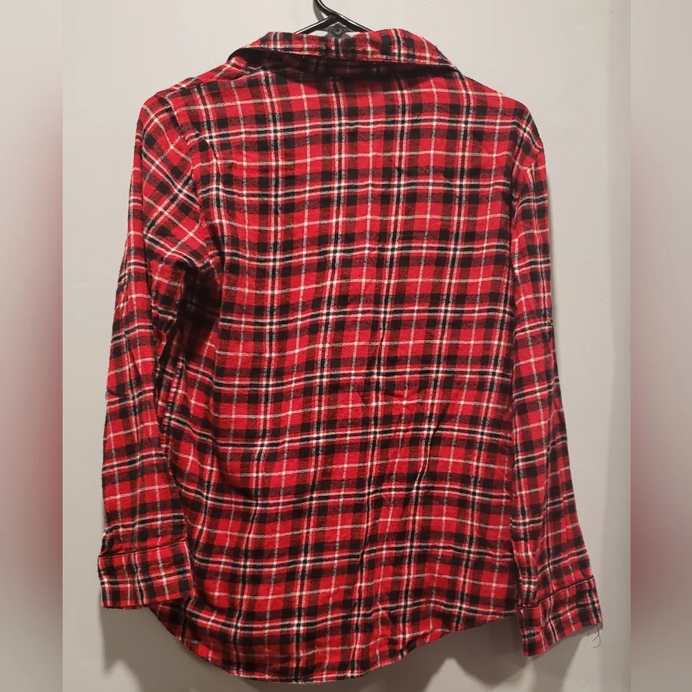 Lauren Ralph Lauren Womens Red Plaid Crest Logo Longsleeve Fleece PJ Top Flannel